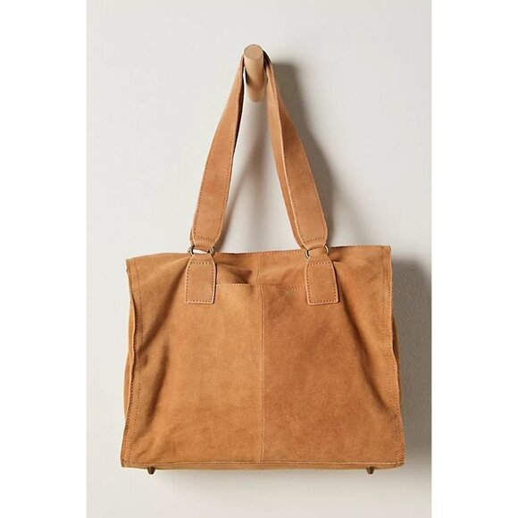 Free People Salma Suede Tote Bag Tan Mocha Boho Chic Elevate Luxe Minimalist - Picture 1 of 10